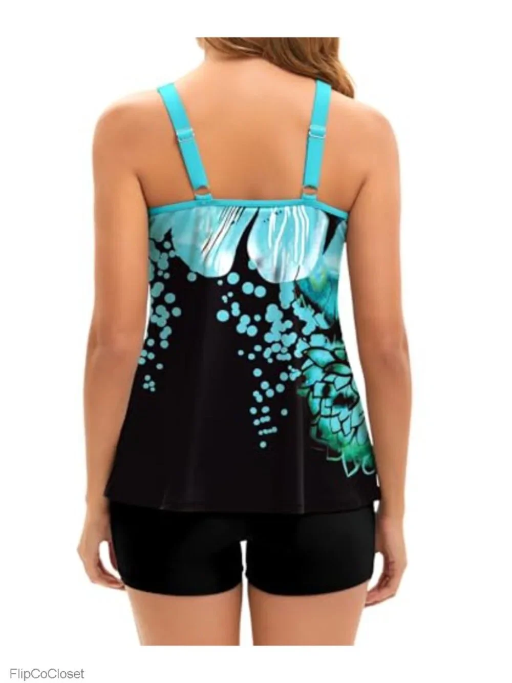 Women's Tankini Swim Set Tummy Control High Waisted Flowy Top Adjustable Straps